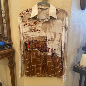 Vintage NIK NIK Women People Floral Graphic Button Long Sleeve Top-Medium-RARE!